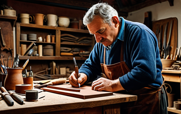 Artisan at Work**
"A skilled artisan in a traditional Italian workshop, crafting leather goods, fully clothed, appropriate attire, safe for work, perfect anatomy, natural proportions, warm lighting, detailed tools and materials, professional, family-friendly."
**